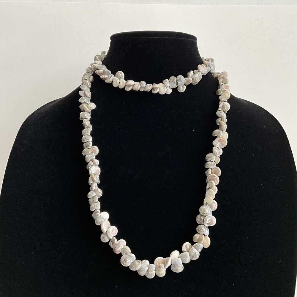 Shell Necklace Long Tiny Sea Shell Beaded Pearles… - image 8
